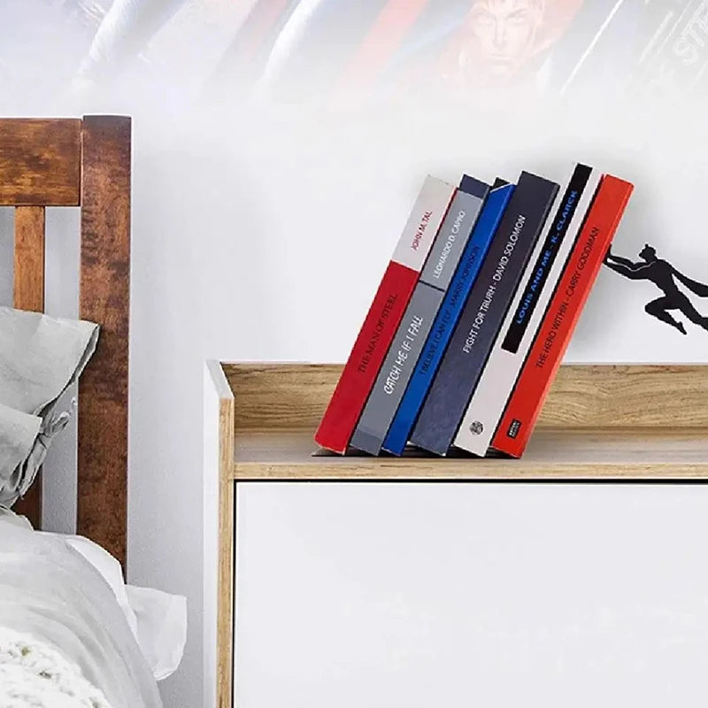 Creative Super Hero Bookshelf Figurines Metal Book Storage Display Desktop Ornament Office Accessories Books Standing Base
