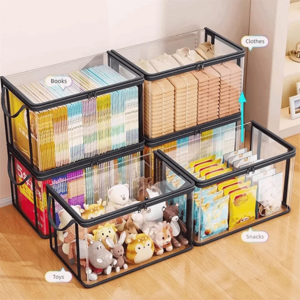 Comic Book Storage Bag Transparent Collection Container Stackable Case with Zipper Handle Dust Proof Organizer Collapsible Pouch