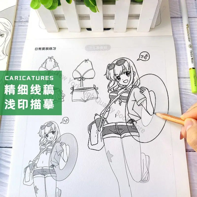 Comic Tracing Exercise Book with 12 Major Themes for Newbies, Free Video Coloring and Decompression, Cute Copying Sketch Book