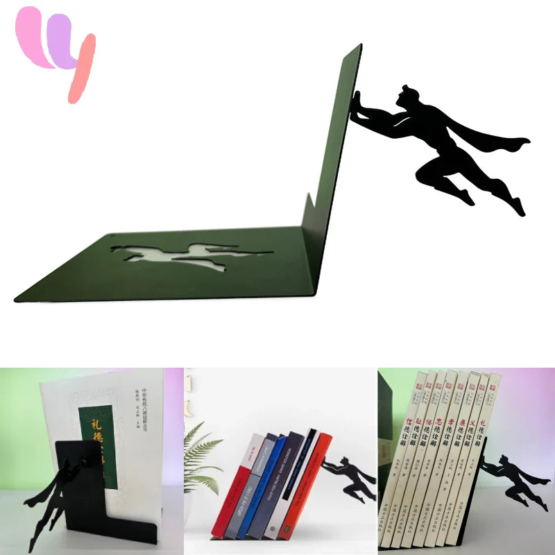 Creative Super Hero Bookshelf Figurines Metal Book Storage Display Desktop Ornament Office Accessories Books Standing Base